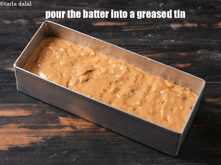 Step 20 – Pour the batter into a greased loaf tin.