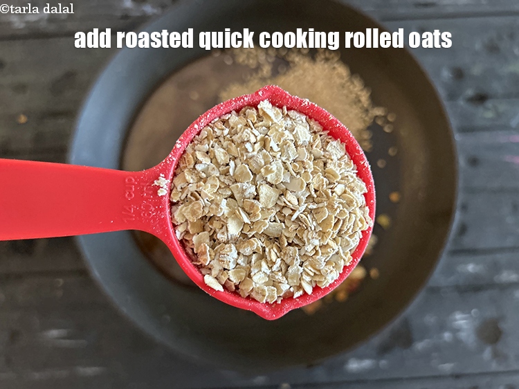 Step 20 – Add&nbsp;<meta charset="UTF-8" />1/4 cup&nbsp;lightly roasted&nbsp;<a href="glossary-quick-cooking-rolled-oats-rolled-oats-547i">quick cooking rolled oats</a>.