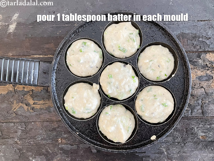 Step 23 – Pour 1 tbsp of the batter into each mould.