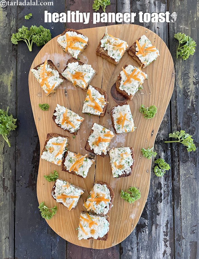 Step 21 – Serve <strong>parsley and cottage cheese canap&eacute; | healthy paneer toast | parsley paneer multigrain toast …