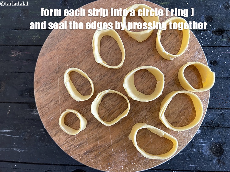 Step 20 – Form each strip into a circle (ring) and seal the edges by pressing them together.