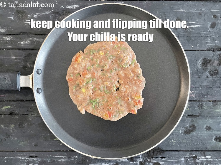 Step 20 – Keep cooking and flipping and your chilla is cooked. Your chilla is ready to eat.