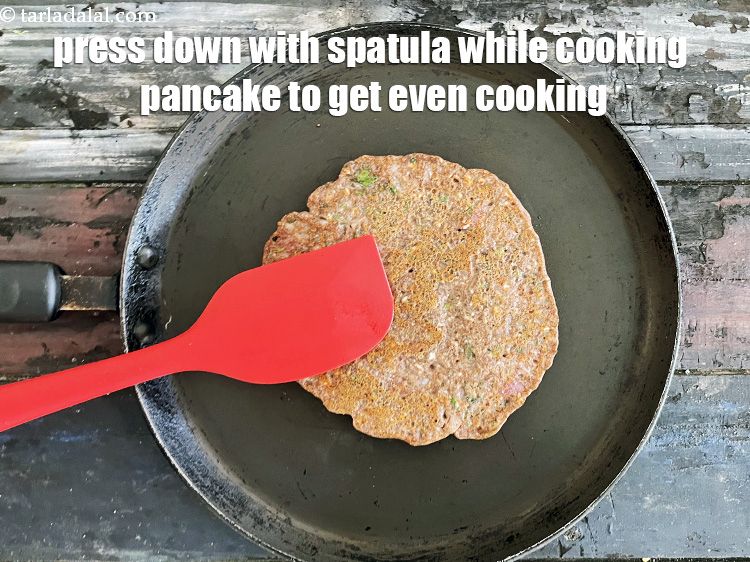 Step 22 – Rember to press down on all sides with spatula while cooking the pancake.