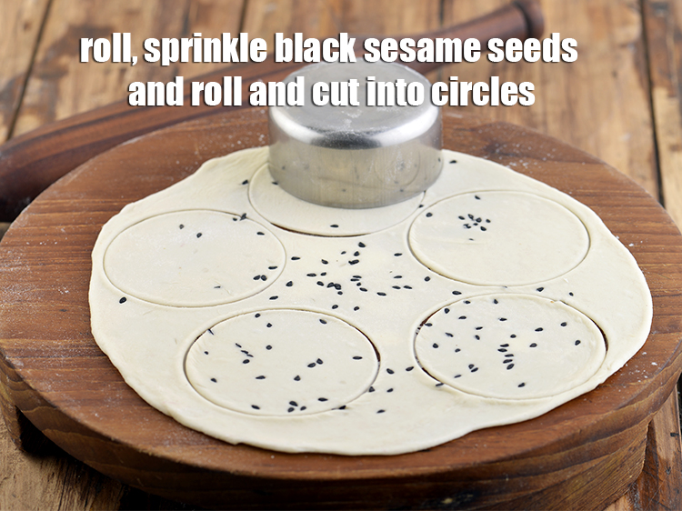 Step 24 – Roll a portion of the dough into 175 mm. (7&rdquo;) diameter circle. Sprinkle little black …