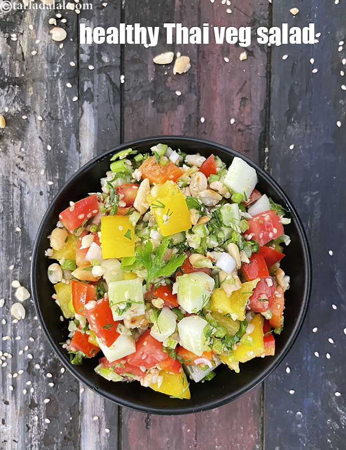 Step 26 – Serve <strong>Thai veg salad with peanut dressing | healthy Thai salad | Celery, onions, capsicum …