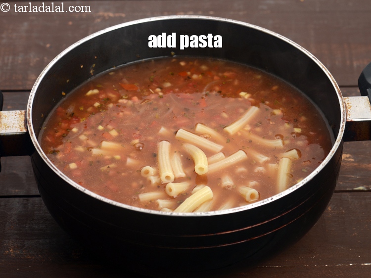 Step 20 – Add 1/2 cup&nbsp;<a href="https://tarladalal.com/glossary-cooked-macaroni-1894i">cooked pasta</a>.&nbsp;