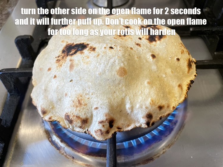 Step 25 – Turn and keep the other side on the flame for 2 second it will puff …