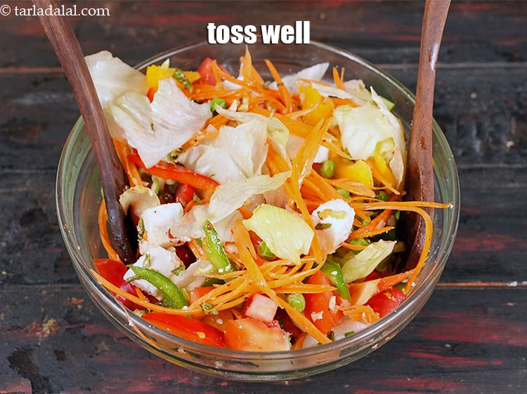 Step 21 – Toss <strong>paneer tomato lettuce salad recipe | paneer salad for weight loss | green peas, …