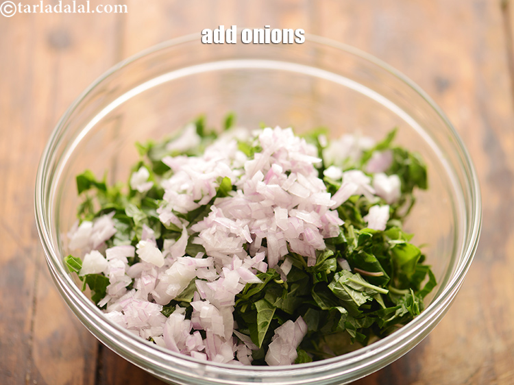Step 29 – Add 1/4 cup&nbsp;finely&nbsp;<a href="https://www.tarladalal.com/glossary-chopped-onions-722i">chopped onions</a>.&nbsp;Raw <a href="https://www.tarladalal.com/recipes-using-onions-548">onions</a> are a very valuable source of&nbsp;<a href="https://www.tarladalal.com/recipes-for-Vitamin-C-Rich-Indian-Recipes-804" target="_blank">vitamin …