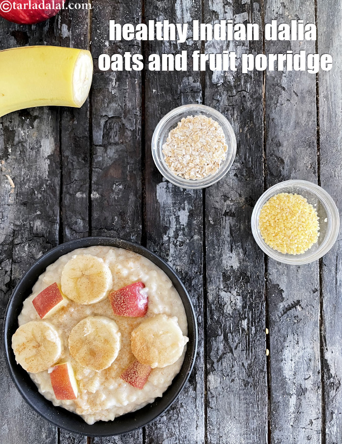 Step 39 – Serve <strong>banana apple porridge | banana apple dalia and oats porridge | healthy Indian dalia …