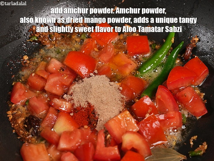 Step 21 – Add &frac12; tsp amchur powder. Amchur powder, also known as dried mango powder, adds a …