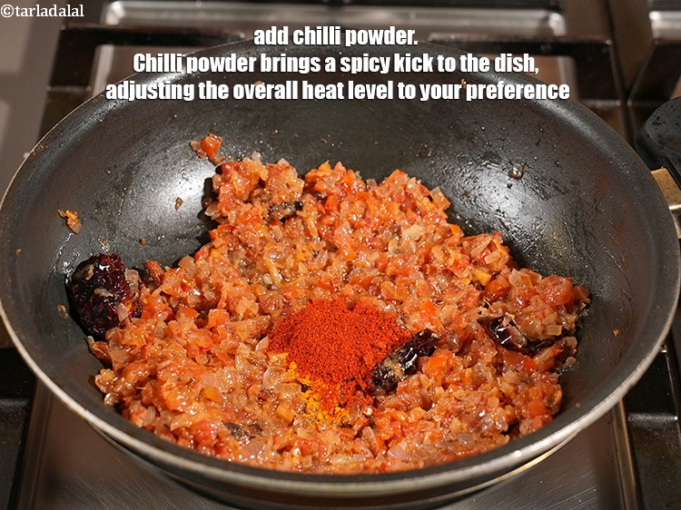 Step 21 – Add 1 tsp <a href="https://www.tarladalal.com/glossary-chilli-powder-red-chilli-powder-339i">chilli powder</a>. Chilli powder brings a spicy kick to the dish, …