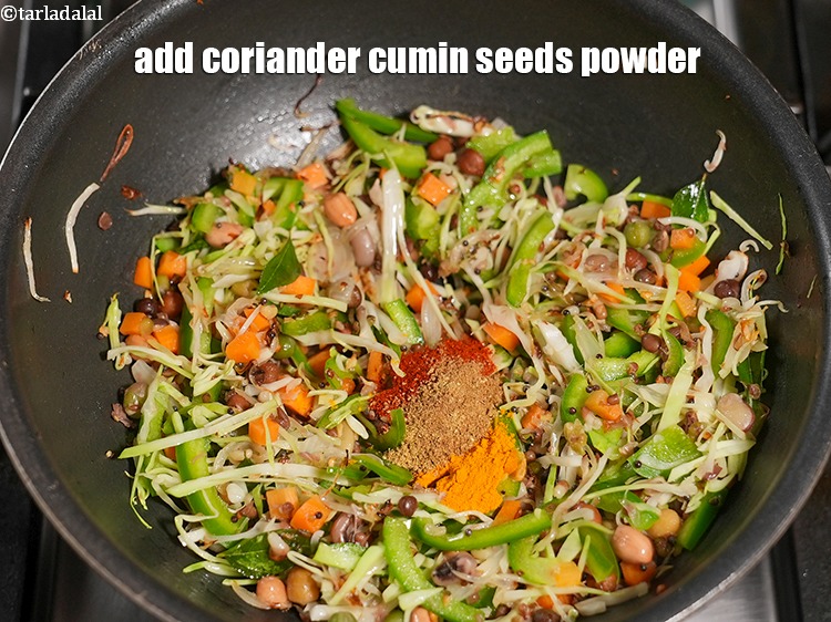Step 24 – Add 1 tsp <a href="https://www.tarladalal.com/glossary-coriander-dhania-kothmir-369i">coriander (dhania)</a>&nbsp;<a href="https://www.tarladalal.com/glossary-cumin-seeds-powder-jeera-powder-zeera-powder-382i">cumin seeds (jeera) powder</a>.&nbsp;