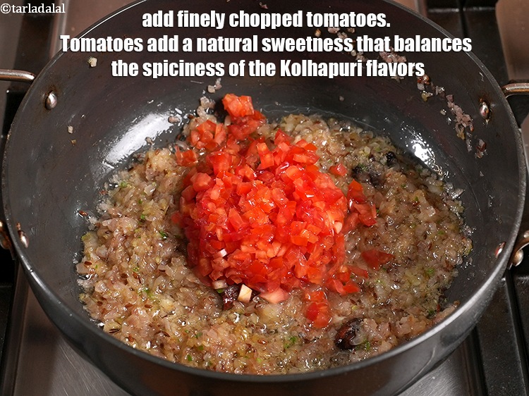 Step 21 – Add &frac12; cup finely chopped tomatoes.&nbsp;Tomatoes add a natural sweetness that balances the spiciness of …