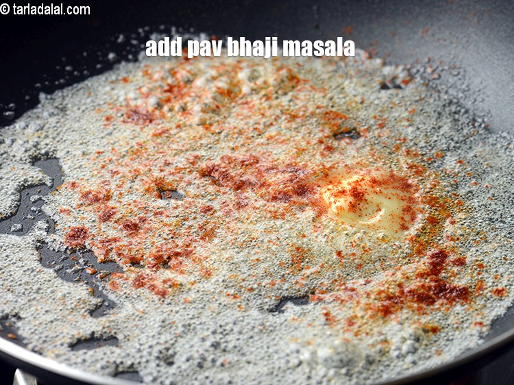Step 21 – Add 1 tsp pav bhaji masala.&nbsp;
