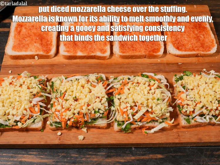 Step 21 – Put 1 tbsp <a href="https://www.tarladalal.com/glossary-diced-mozzarella-cheese-2805i">diced mozzarella cheese</a>&nbsp;over the stuffing. Mozzarella is known for its ability …