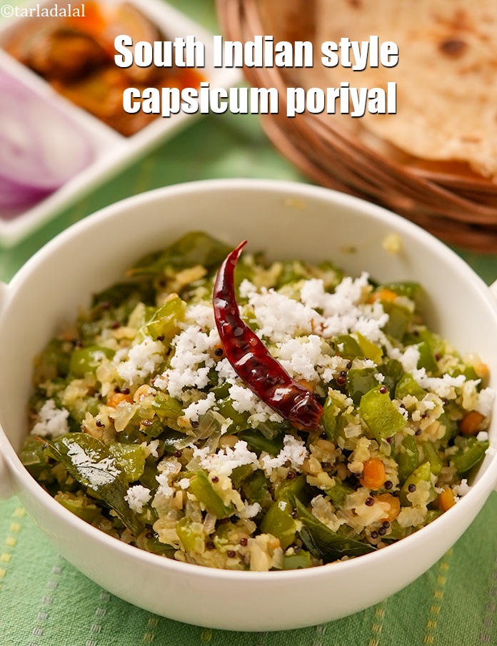 Step 21 – Serve<strong> capsicum poriyal recipe | South Indian style capsicum poriyal | capsicum thoran |</strong> hot.