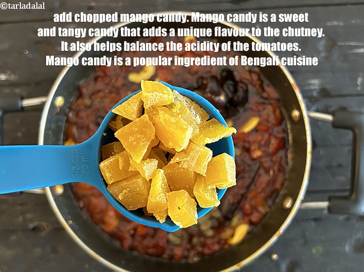 Step 35 – Add 1/3 cup <a href="https://www.tarladalal.com/glossary-mango-candy-aamshotto-2817i#ing_2819">chopped mango candy</a>.&nbsp;<a href="https://www.tarladalal.com/glossary-mango-candy-aamshotto-2817i">Mango candy</a> is a sweet and tangy candy …