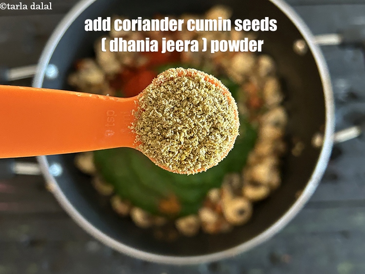 Step 28 – Add&nbsp;<meta charset="UTF-8" />1 tsp&nbsp;<a href="glossary-coriander-cumin-seeds-powder-dhania-jeera-powder-375i">coriander-cumin seeds (dhania-jeera) powder</a>.