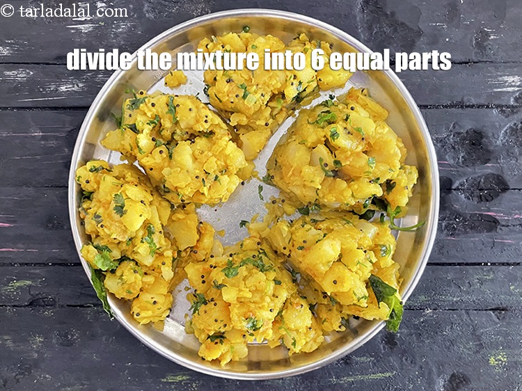 Step 64 – Divide the potato bhaji into 6 equal portions.