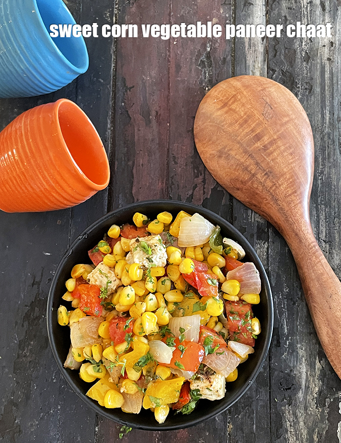 Step 28 – Serve <strong>sweet corn capsicum chaat | paneer corn chaat | sweet corn vegetable paneer chaat …