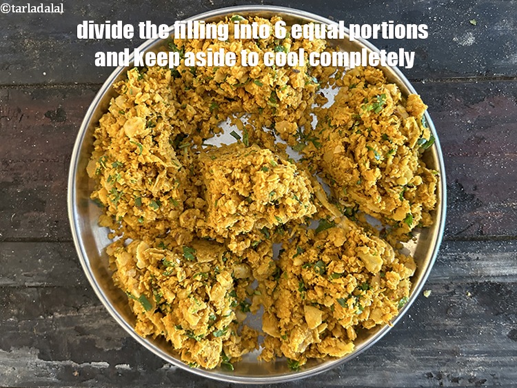 Step 31 – Divide the filling into 6 equal portions and keep aside to cool completely.