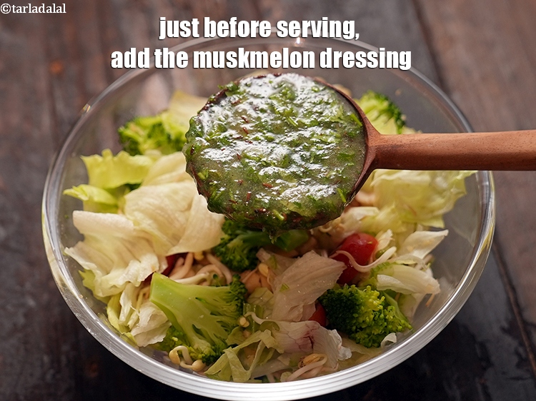 Step 21 – Just before serving, add the muskmelon dressing.