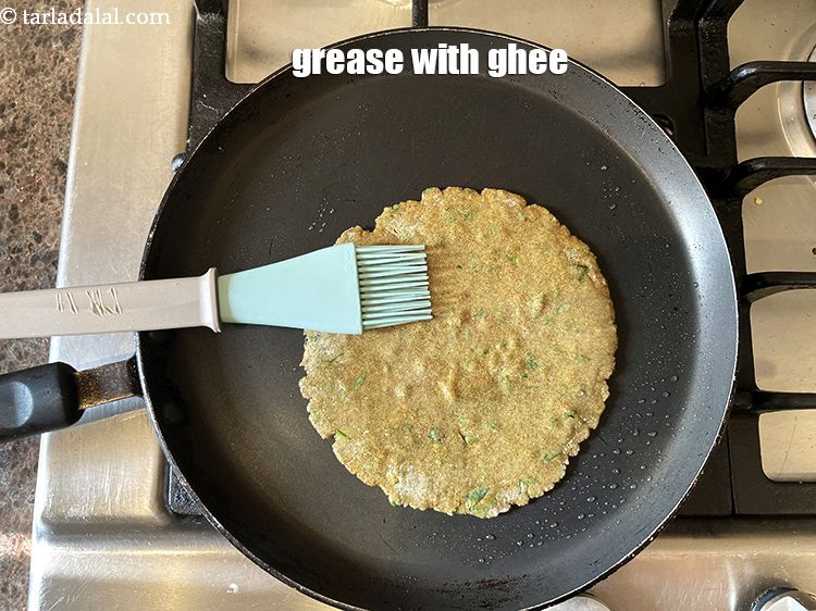 Step 27 – <meta charset="UTF-8" /> Grease with &nbsp;&frac14; tsp of ghee.&nbsp;Ghee can be swapped with oil if …
