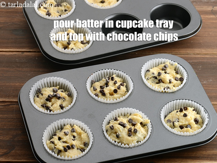Step 22 – Pour 9 equal portions of batter into the lined cupcake tray and&nbsp;top it up with …