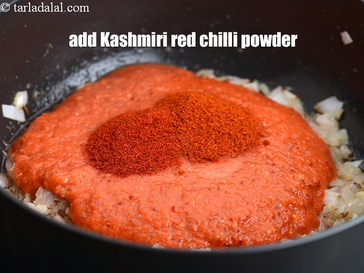 Step 22 – Add 1 tsp&nbsp;<a href="https://tarladalal.com/glossary-kashmiri-red-chilli-powder-kashmiri-mirch-powder-2684i">kashmiri red chilli powder</a>.