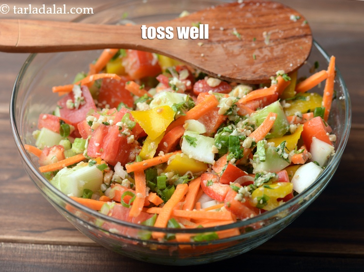 Step 23 – Toss <strong>red and green salad | Indian capsicum, celery and spring onions salad | healthy …