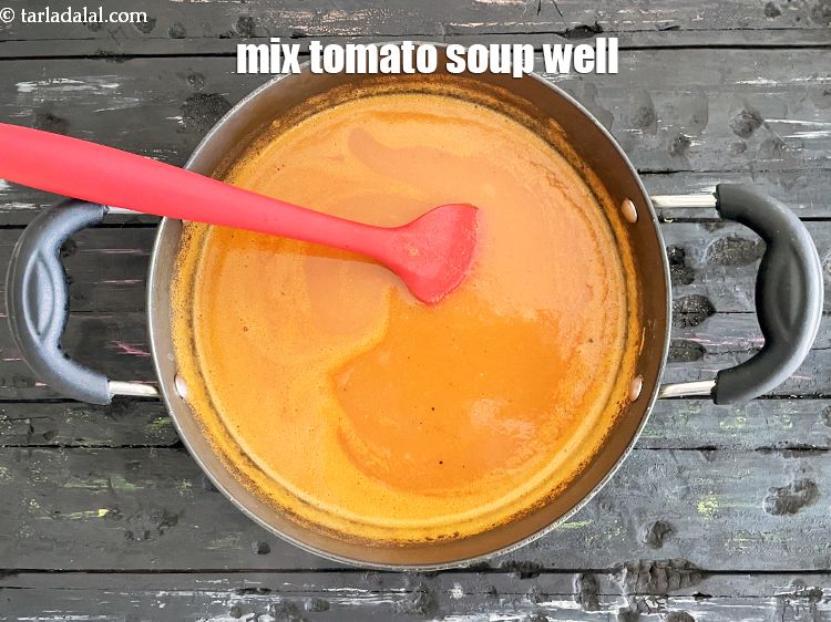 Step 21 – Mix <strong>tomato soup | veg tomato soup | Indian moong dal and tomato soup |&nbsp;</strong>well.