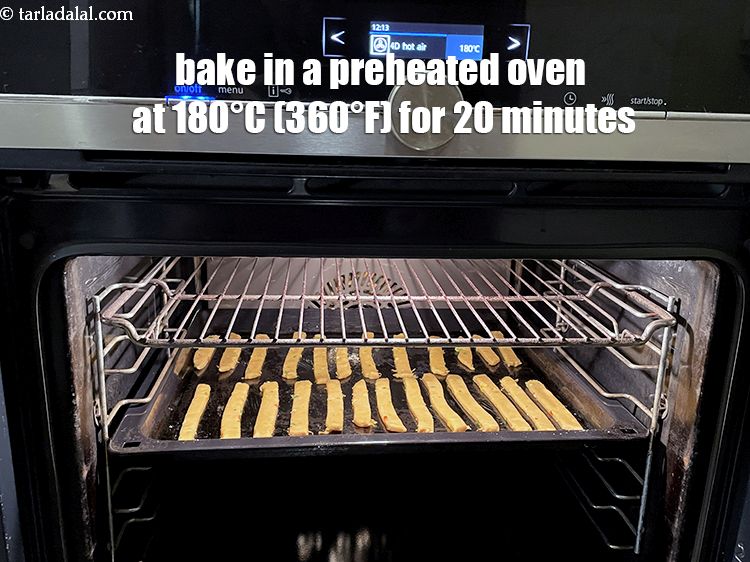 Step 21 – Bake in a pre-heated oven at 180&deg;c (360&deg;f) for 20 minutes, turn the strips once …