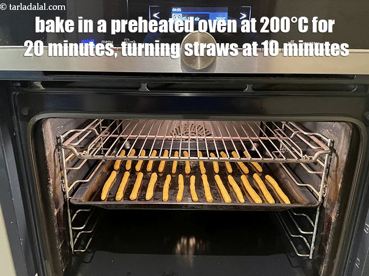 Step 26 – Bake in a pre-heated oven at 200&deg;c (400&deg;f) for 20&nbsp;minutes, turning the oats cheese straws …