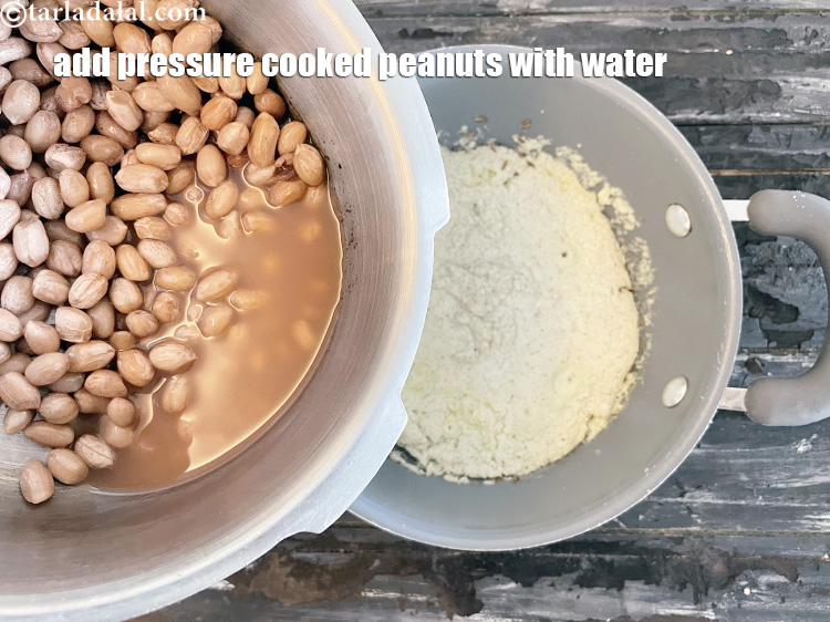 Step 24 – Add the peanuts along with the water.
