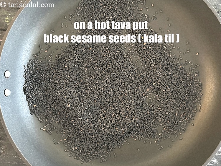 Step 3 – To make <strong>mixed til chikki</strong>, on a hot tava put&nbsp;<meta charset="UTF-8" />5 tbsp&nbsp;<a href="glossary-black-sesame-seeds-kala-til-kale-til-862i">black sesame …