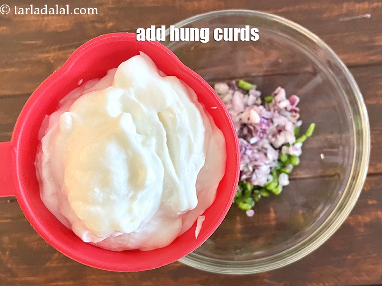 Step 9 – Add&nbsp;1 1/2 cups&nbsp;hung low-fat&nbsp;<a href="glossary-curd-dahi-yogurt-yoghurt-383i">curds (dahi)</a>. <u><em>See above step by steps on how to make …