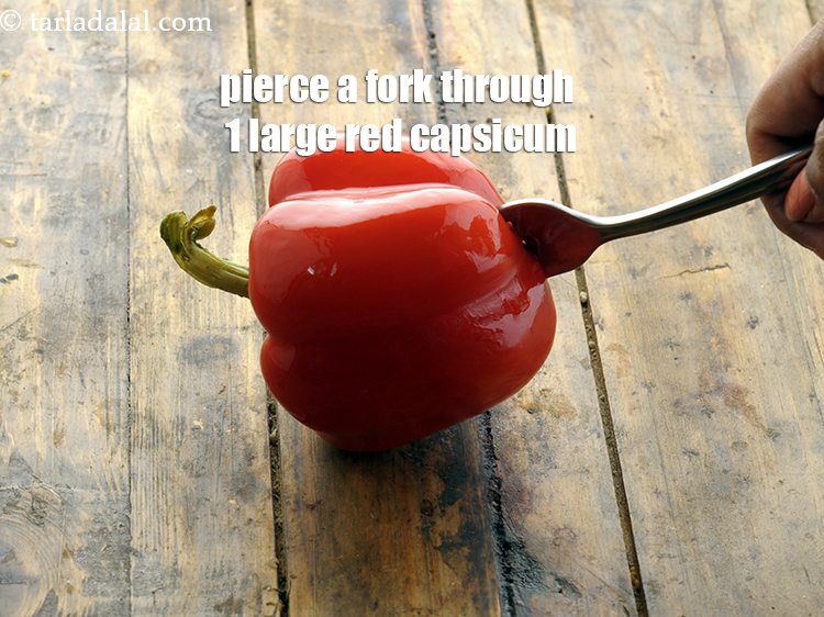 Step 3 – To make,<strong>&nbsp;red capsicum and walnut dip recipe | Lebanese roasted red pepper dip | Muhammara …