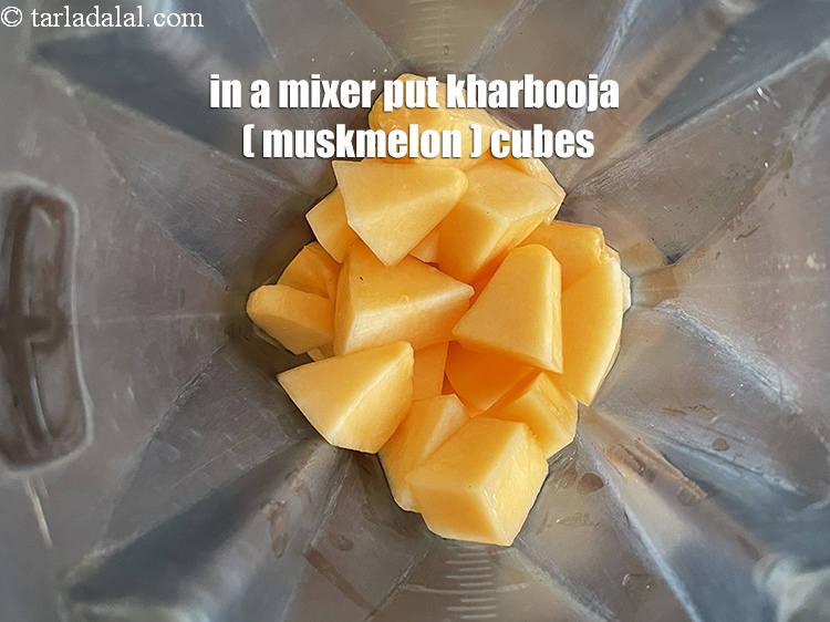Step 5 – To make&nbsp;<strong>muskmelon orange and coconut drink recipe | Indian muskmelon coconut smoothie | kharbuja aur …