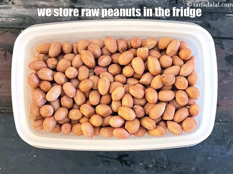 Step 4 – We put our raw peanuts in a plastic container&nbsp;and store them in the fridge.