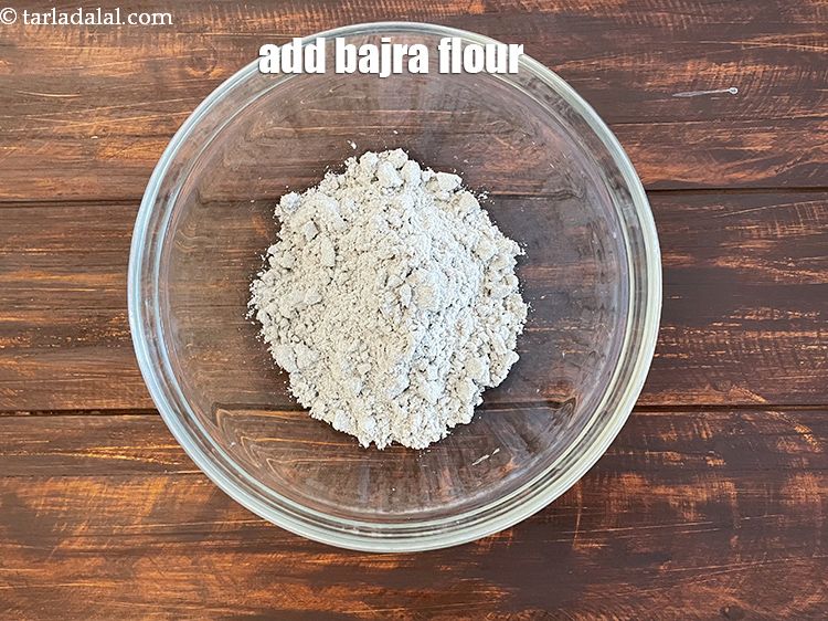 Step 9 – In a deep glass bowl put&nbsp;<meta charset="UTF-8" />1/2 cup&nbsp;<a href="glossary-bajra-flour-bajra-ka-atta-bajre-ka-atta-176i">bajra (black millet) flour</a>.&nbsp;<meta charset="UTF-8" /><strong>Bajra …