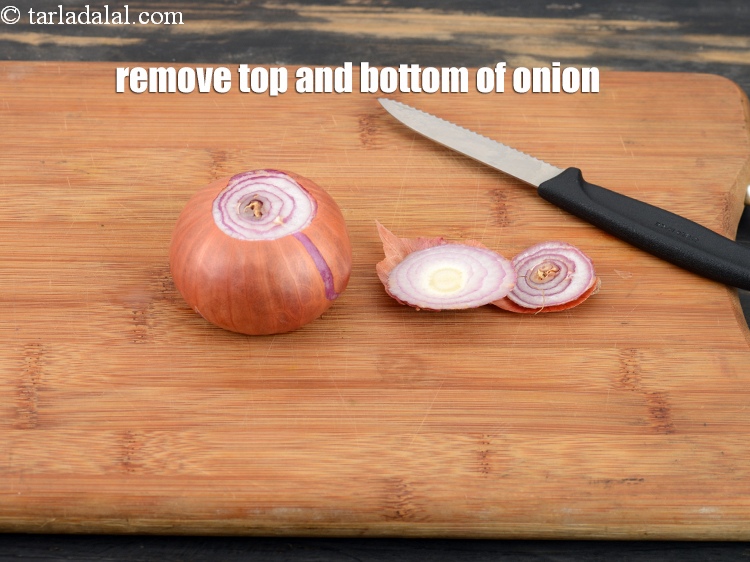 Step 3 – Remove the top and bottom edge of the onion.