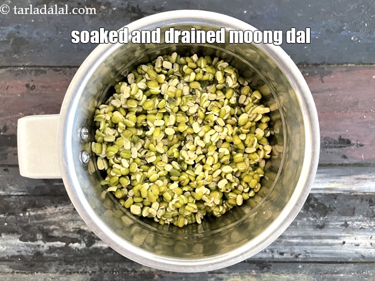 Step 10 – In a mixer, put the soaked and drained green moong dal.