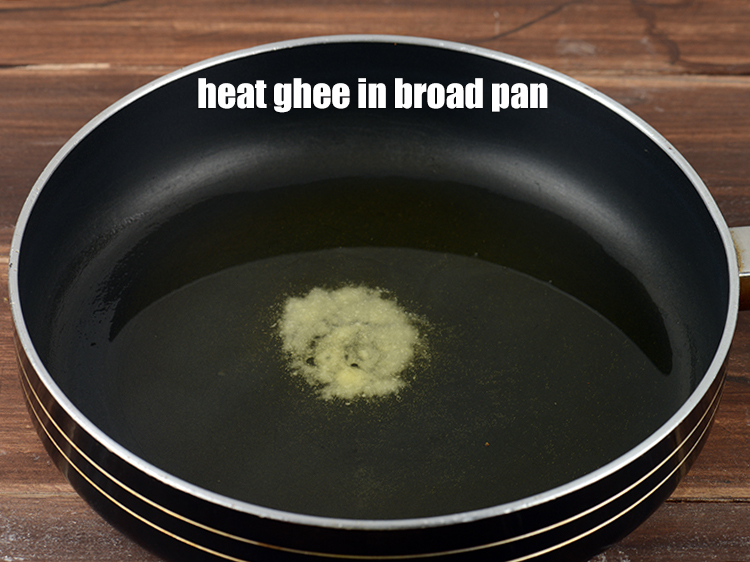 Step 3 – To make <strong>panjiri recipe | aata panjiri | janmashtami prasad | wheat panjeeri |</strong> heat …