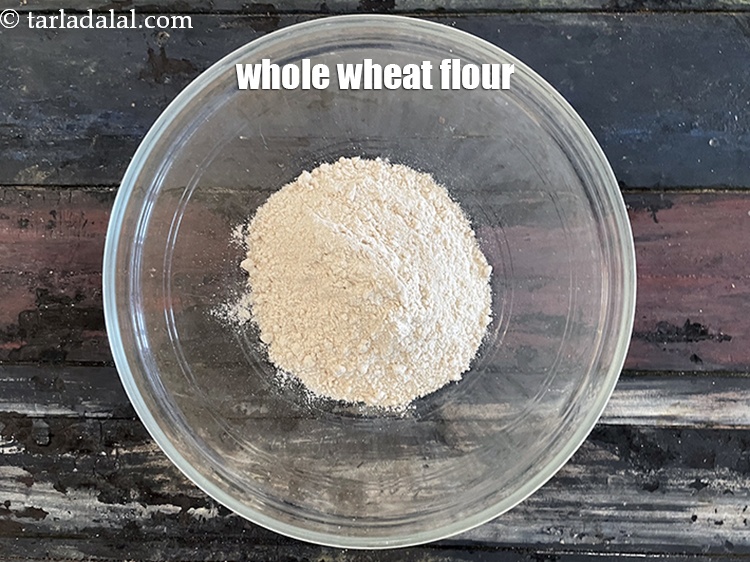 Step 5 – In a deep bowl put&nbsp;<meta charset="UTF-8" />3/4 cup&nbsp;<a href="glossary-whole-wheat-flour-gehun-ka-atta-gehun-ka-aata-429i">whole wheat flour (gehun ka atta)</a>.