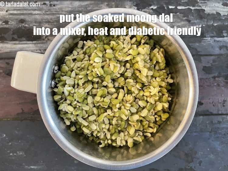 Step 12 – <meta charset="UTF-8" /> For the batter of&nbsp;<strong>&nbsp;healthy snack</strong>, add the soaked and drained green moong …