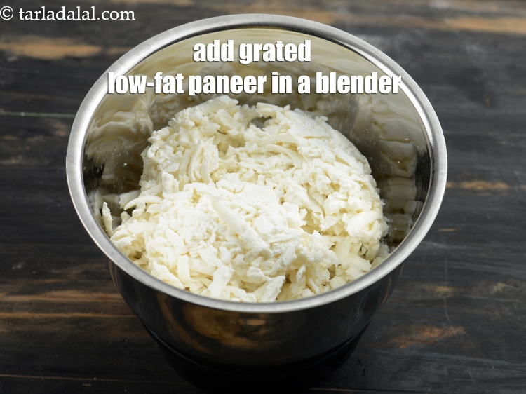 Step 4 – For the herb cheese,&nbsp;add 3/4 cup&nbsp;<a href="https://www.tarladalal.com/glossary-grated-low-fat-paneer-1118i">grated low-fat paneer (cottage cheese)</a> in a blender. You …