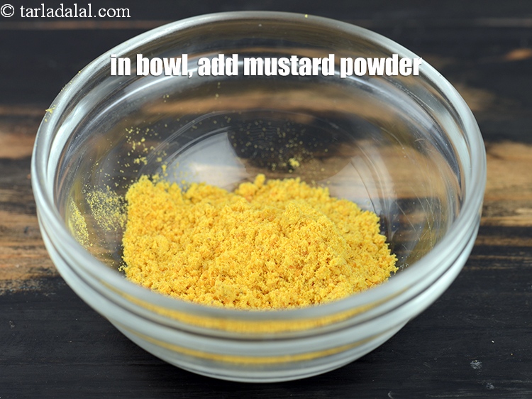 Step 3 – In a small bowl, add 2 tsp <a href="https://www.tarladalal.com/glossary-mustard-powder-rai-powder-sarson-powder-powdered-sarson-526i">mustard (rai / sarson) powder</a>&nbsp;.