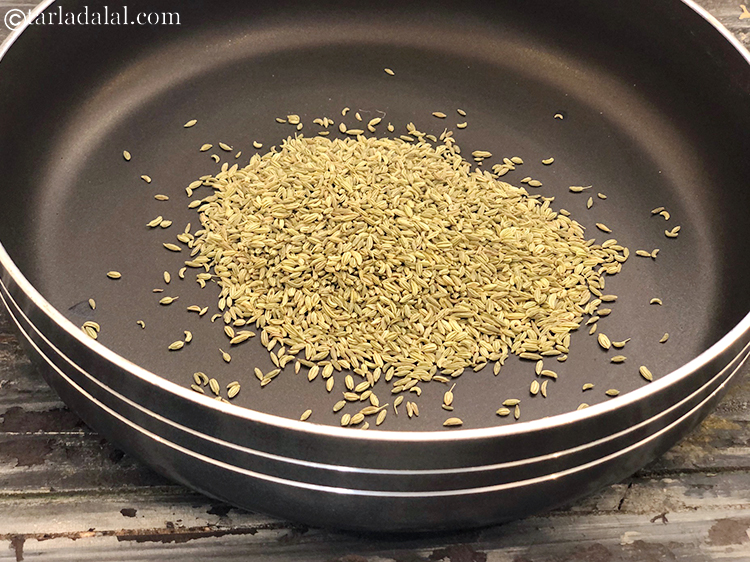 Step 3 – Take 1/4 cup fennel seeds (saunf) in a non stick pan.&nbsp;