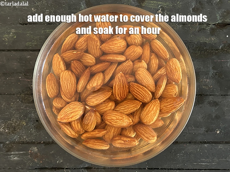 Step 4 – Add enough hot water to cover the almonds and soak for an hour.<br /> &nbsp;